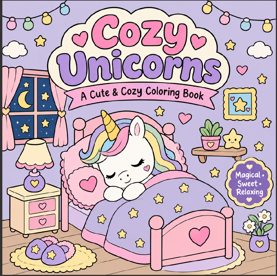 Cozy Unicorns – A Cute & Cozy Coloring Book cover